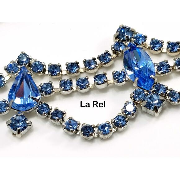 Vintage La Rel Blue Rhinestone Necklace 1950s Prong Set Bridal Prom Jewelry - Picture 2 of 10